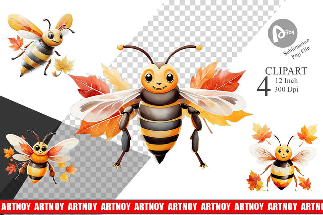 Autumn Bee Watercolor Clipart Sublimation artnoy 