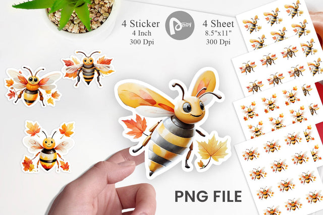 Autumn Bee Watercolor Sticker Sublimation artnoy 