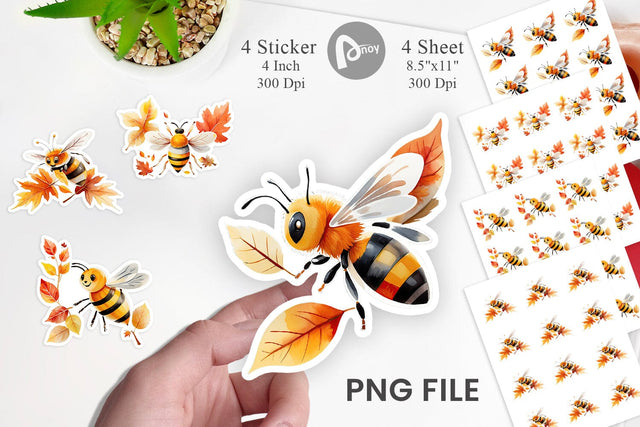 Autumn Bee Watercolor Sticker Sublimation artnoy 
