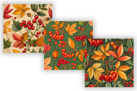 Autumn Berries & Foliage Seamless Pattern, Autumn Craft Work, Autumn Pattern, Fall Pattern, Scrapbook Kit, Autumn Leaves, Autumn Vibe Digital Pattern FloridPrintables 
