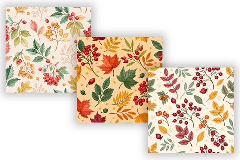 Autumn Berries & Foliage Seamless Pattern, Autumn Craft Work, Autumn Pattern, Fall Pattern, Scrapbook Kit, Autumn Leaves, Autumn Vibe Digital Pattern FloridPrintables 