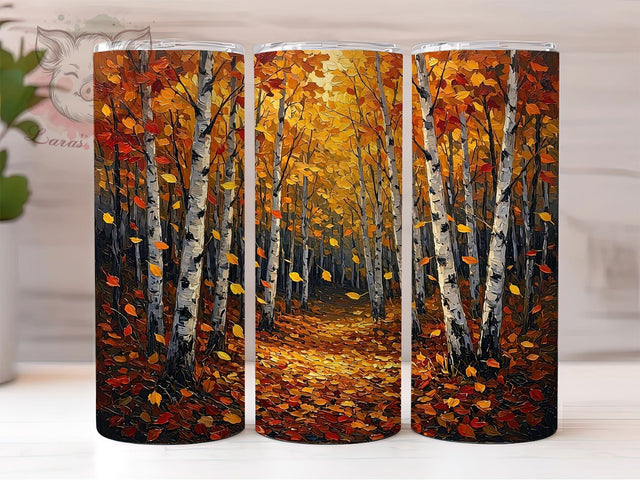 Autumn Birch Forest Oil Painting 20oz Tumbler, Birch Forest, Autumn Landscape, Oil Painting, Sublimation Wrap, 20oz Tumbler, Rustic Aesthetic, Nature Charm Sublimation Lara' s Designs 