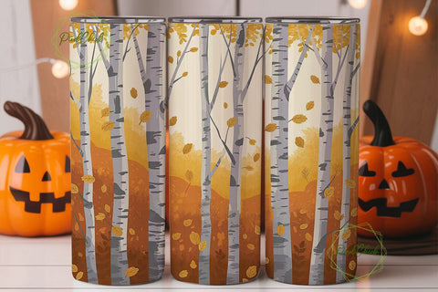 Autumn Birch Trees 20oz Tumbler Wrap Sublimation PixelChick 