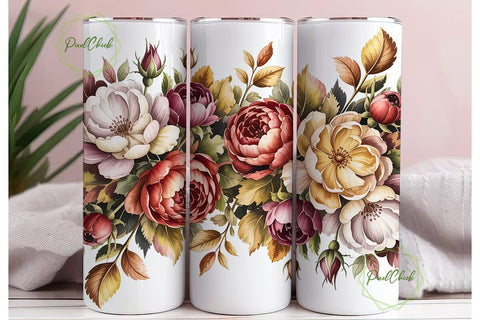 Autumn Bloom Floral 20oz Tumbler Wrap Sublimation PixelChick 