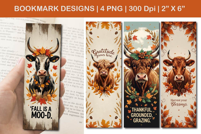 Autumn bookmark design, fall cow bookmark design Sublimation Paper Switch 