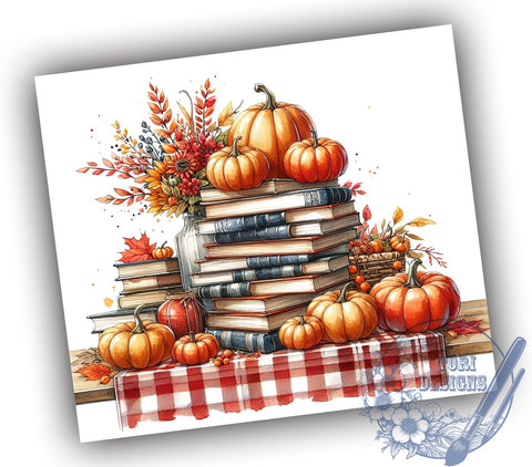 Autumn Books and Pumpkin 20oz Skinny Tumbler, Fall Vibes Tumbler Png, Straight & Tapered Tumbler Wrap, Instant Digital Download Sublimation ToriDesigns 