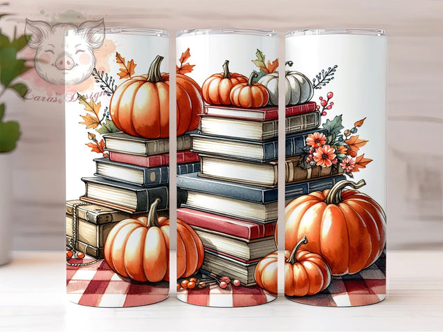 Autumn Books and Pumpkin 20oz Tumbler Png, Straight & Tapered Tumbler Png, Autumn Vibes Tumbler Png, Digital Download PNG Sublimation Lara' s Designs 