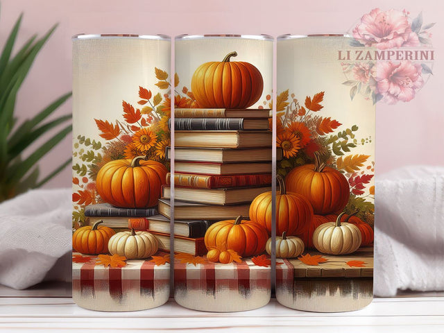 Autumn Books and Pumpkin 20oz Tumbler Wrap PNG, Fall Vibes Tumbler Png, Straight & Tapered Tumbler Wrap, Instant Digital Download Sublimation Li Zamperini 