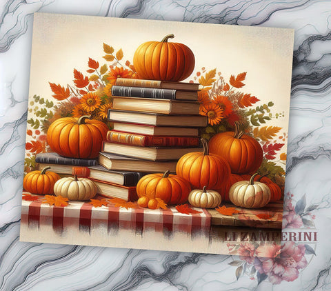 Autumn Books and Pumpkin 20oz Tumbler Wrap PNG, Fall Vibes Tumbler Png, Straight & Tapered Tumbler Wrap, Instant Digital Download Sublimation Li Zamperini 