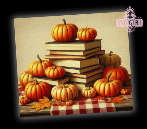 Autumn Books and Pumpkin 20oz Tumbler Wrap Sublimation Design, Straight Tapered Tumbler Wrap, Autumn Leaves Tumbler Png, Instant Digital Download Sublimation SvggirlplusArt 