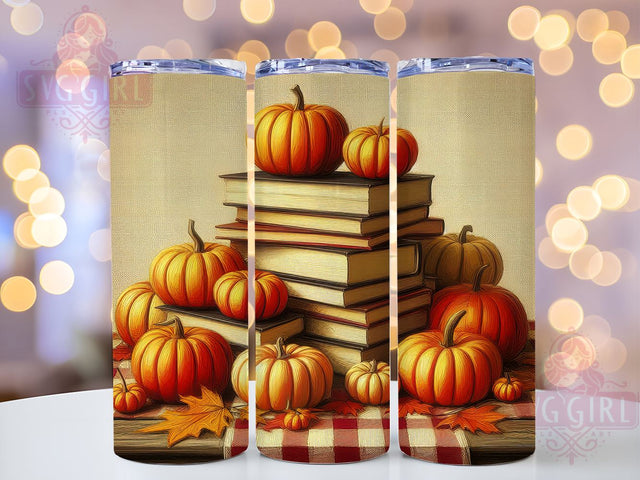 Autumn Books and Pumpkin 20oz Tumbler Wrap Sublimation Design, Straight Tapered Tumbler Wrap, Autumn Leaves Tumbler Png, Instant Digital Download Sublimation SvggirlplusArt 
