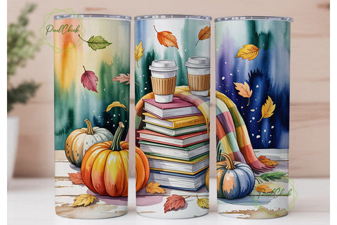 Autumn Books & Pumpkins 20oz Tumbler Sublimation PixelChick 