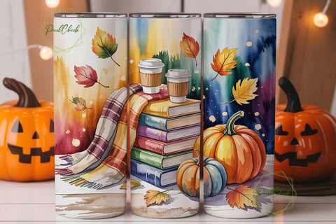 Autumn Books & Pumpkins 20oz Tumbler Sublimation PixelChick 