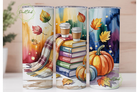 Autumn Books & Pumpkins 20oz Tumbler Sublimation PixelChick 