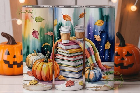 Autumn Books & Pumpkins 20oz Tumbler Sublimation PixelChick 