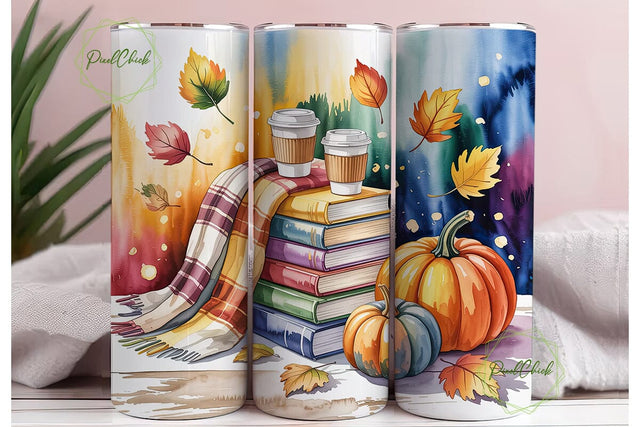 Autumn Books & Pumpkins 20oz Tumbler Sublimation PixelChick 