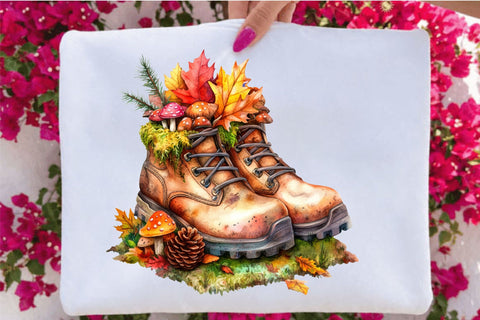 Autumn Boots Watercolor Clipart PNG Bundle. Sublimation SVGArt 