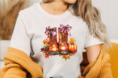 Autumn Boots Watercolor Clipart PNG Bundle. Sublimation SVGArt 