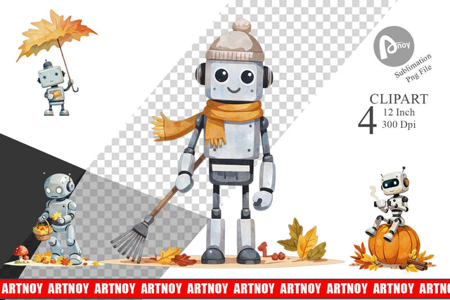 Autumn Bot Friends Clipart Sublimation artnoy 