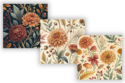Autumn Botanical Digital Paper Pack, Seamless Watercolor Pattern Bundle, Printable Scrapbook Paper, Chrysanthemum Harvest Design Collection Digital Pattern FloridPrintables 