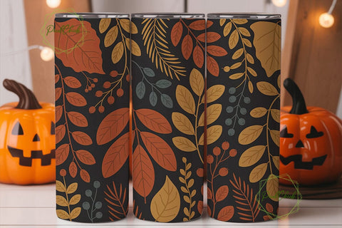 Autumn Botanical Leaves Skinny Tumbler Sublimation PixelChick 