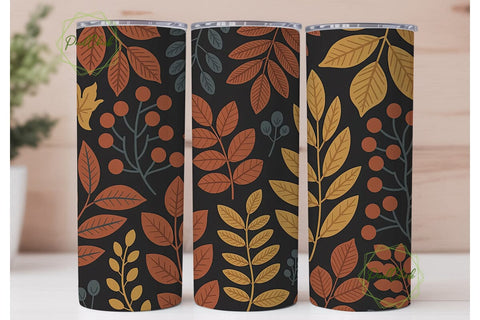 Autumn Botanical Leaves Skinny Tumbler Sublimation PixelChick 