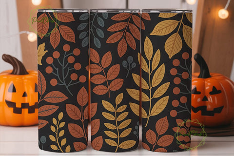 Autumn Botanical Leaves Skinny Tumbler Sublimation PixelChick 