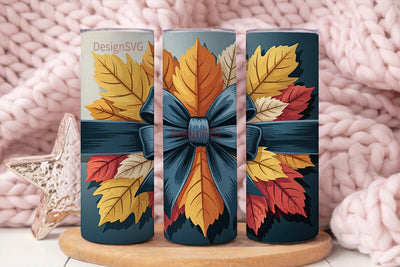 Autumn Bow Leaves 20oz Tumbler Wrap Sublimation DesignSVG 
