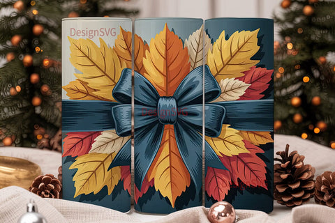 Autumn Bow Leaves 20oz Tumbler Wrap Sublimation DesignSVG 