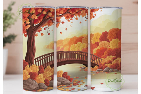 Autumn Bridge Scenic 20oz Tumbler Wrap Sublimation PixelChick 