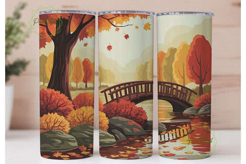 Autumn Bridge Scenic 20oz Tumbler Wrap Sublimation PixelChick 