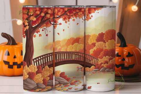 Autumn Bridge Scenic 20oz Tumbler Wrap Sublimation PixelChick 