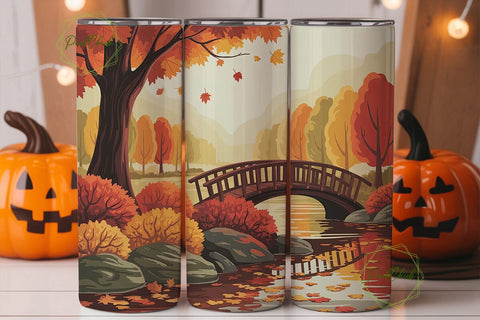 Autumn Bridge Scenic 20oz Tumbler Wrap Sublimation PixelChick 