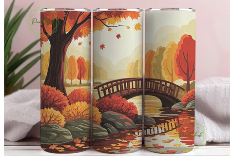 Autumn Bridge Scenic 20oz Tumbler Wrap Sublimation PixelChick 
