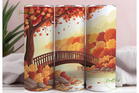 Autumn Bridge Scenic 20oz Tumbler Wrap Sublimation PixelChick 