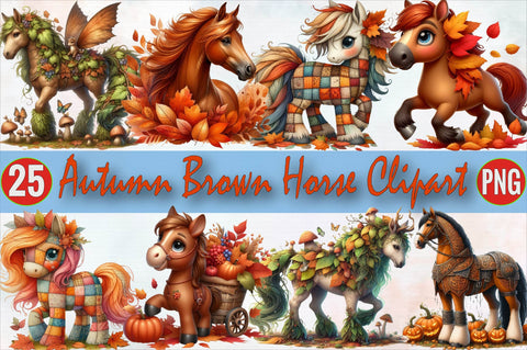 Autumn Brown Horse Sublimation Clipart Bundle Sublimation SVGArt 