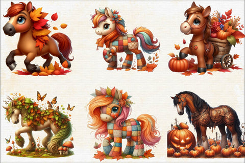 Autumn Brown Horse Sublimation Clipart Bundle Sublimation SVGArt 
