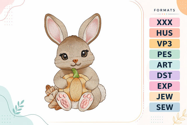 Autumn Bunny Pumpkin Ripple Machine Embroidery Design Embroidery/Applique DESIGNS sg embroidery 
