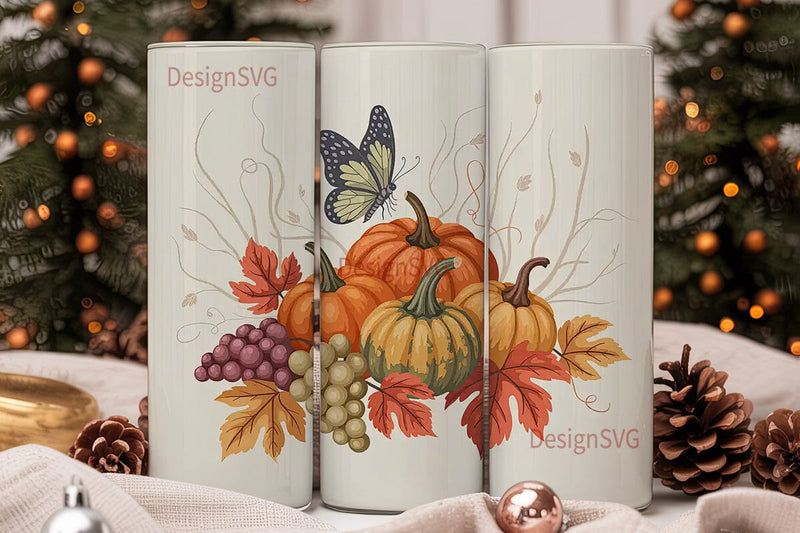 Autumn Butterfly Tumbler Wrap PNG Sublimation DesignSVG 