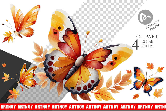 Autumn Butterfly Watercolor Clipart Sublimation artnoy 