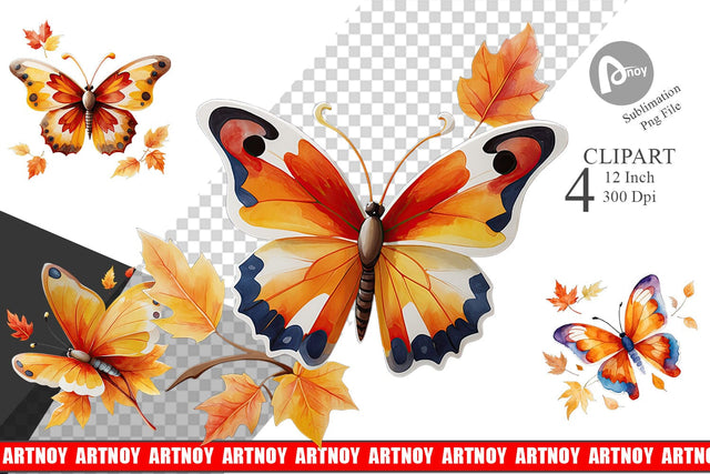 Autumn Butterfly Watercolor Clipart Sublimation artnoy 