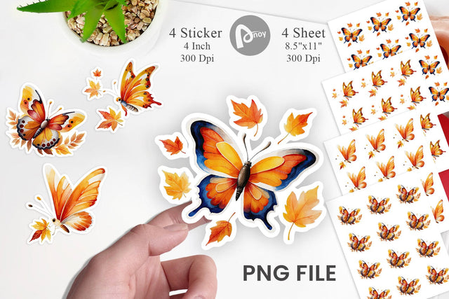 Autumn Butterfly Watercolor Sticker Sublimation artnoy 