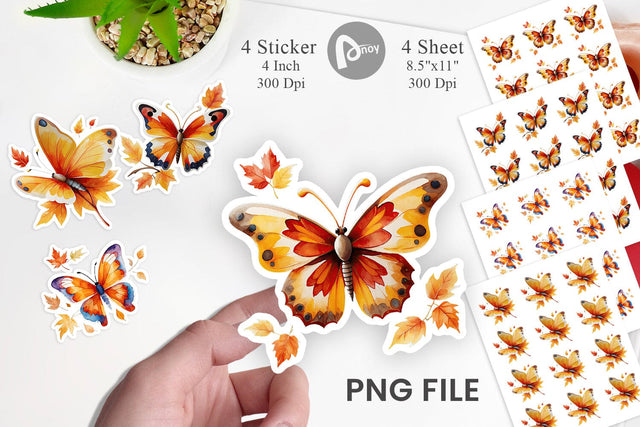 Autumn Butterfly Watercolor Sticker Sublimation artnoy 