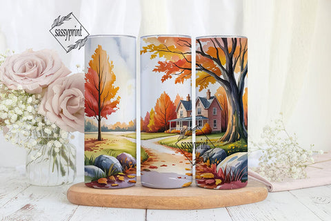 Autumn Cabin Watercolor Landscape PNG Sublimation sassyprint 