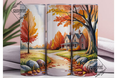 Autumn Cabin Watercolor Landscape PNG Sublimation sassyprint 