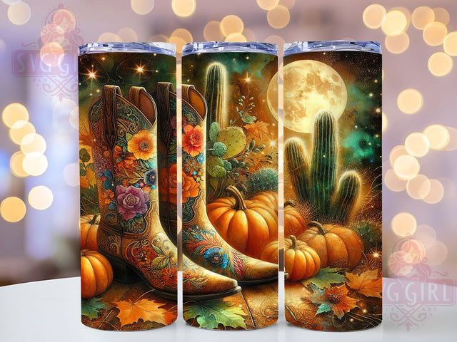 Autumn Cactus Cowgirl Tumbler, Cactus Western Tumbler, Fall Pumpkin 20oz Wrap, Sublimation Design, Rustic Autumn Gift, Stylish Boots Wrap, Country Fall Tumbler Sublimation SvggirlplusArt 