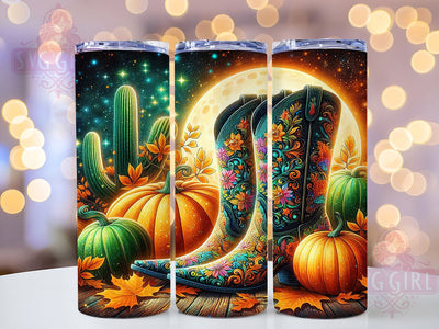 Autumn Cactus Cowgirl Tumbler, Cactus Western Tumbler, Fall Pumpkin 20oz Wrap, Sublimation Design, Rustic Autumn Gift, Stylish Boots Wrap, Country Fall Tumbler Sublimation SvggirlplusArt 