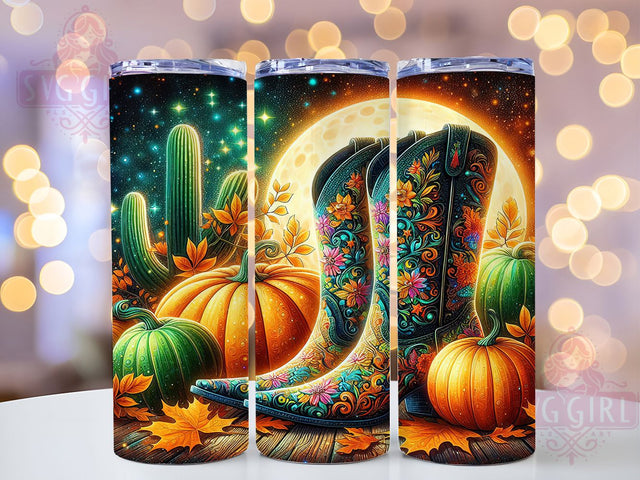 Autumn Cactus Cowgirl Tumbler, Cactus Western Tumbler, Fall Pumpkin 20oz Wrap, Sublimation Design, Rustic Autumn Gift, Stylish Boots Wrap, Country Fall Tumbler Sublimation SvggirlplusArt 