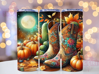Autumn Cactus Cowgirl Tumbler, Cactus Western Tumbler, Fall Pumpkin 20oz Wrap, Sublimation Design, Rustic Autumn Gift, Stylish Boots Wrap, Country Fall Tumbler Sublimation SvggirlplusArt 