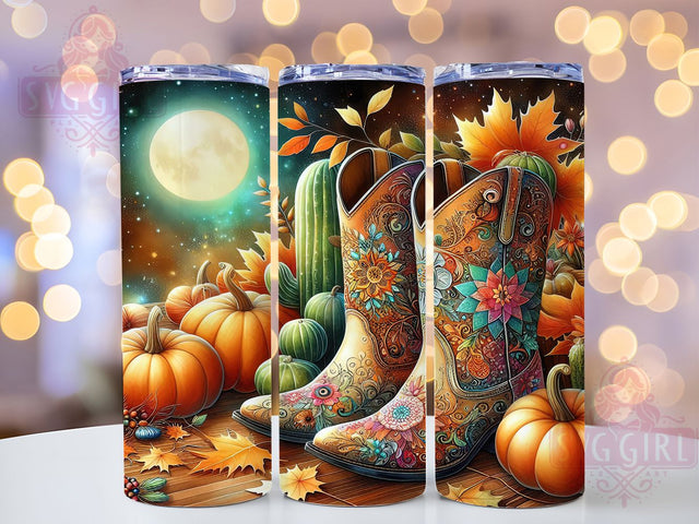 Autumn Cactus Cowgirl Tumbler, Cactus Western Tumbler, Fall Pumpkin 20oz Wrap, Sublimation Design, Rustic Autumn Gift, Stylish Boots Wrap, Country Fall Tumbler Sublimation SvggirlplusArt 